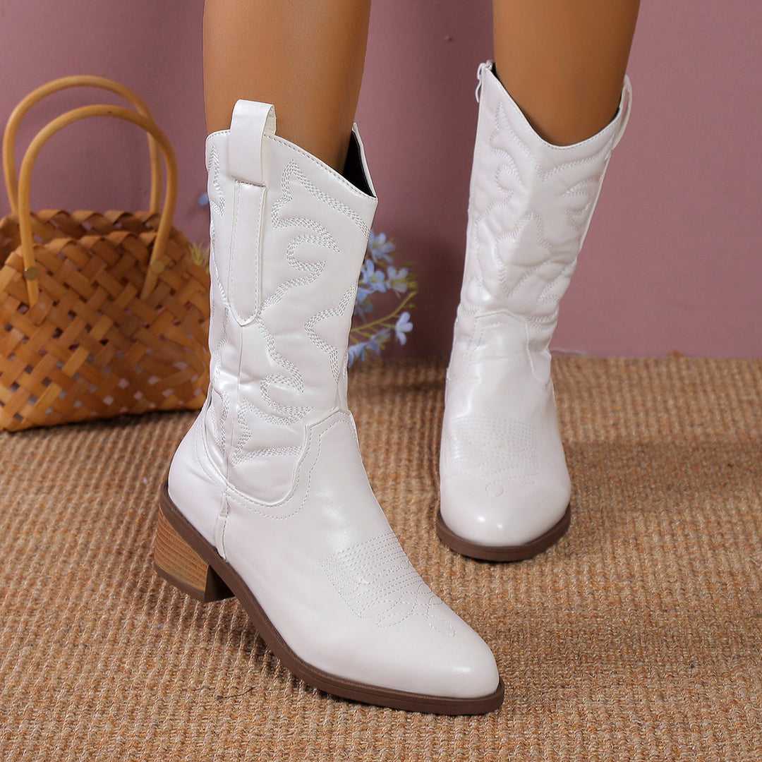 Damen Western-Stiefel mit gesticktem Schaft und mittelhohem Blockabsatz – Lioré
