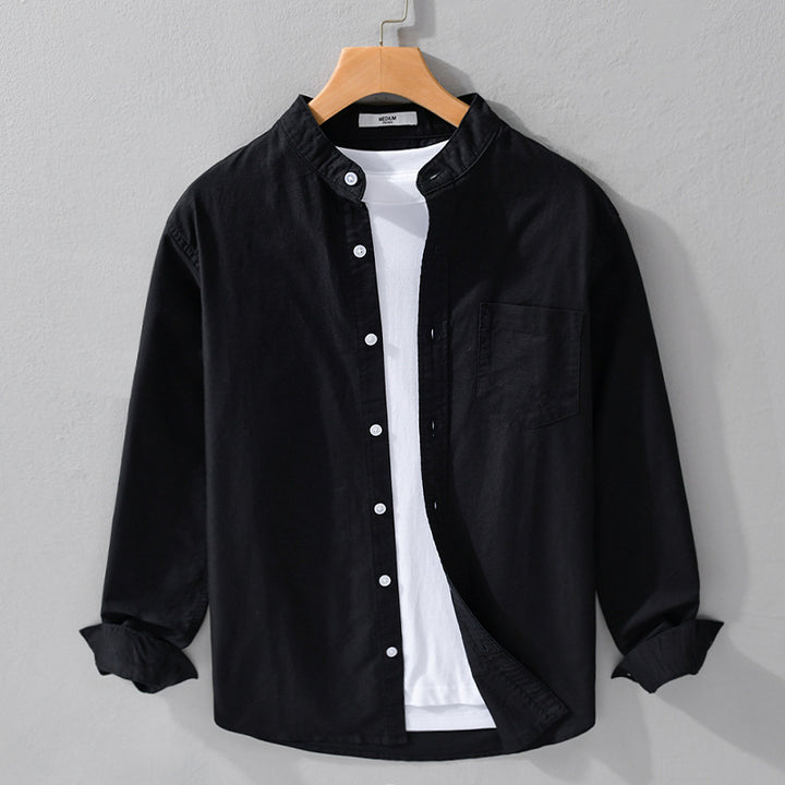 Herren Stehkragen-Overshirt aus Baumwollmix mit tonaler Brusttasche und Soft‑Touch Echoarchiv
