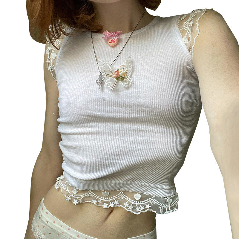 Damen zartes Crop-Top mit romantischer Spitzenkante Echo Archiv