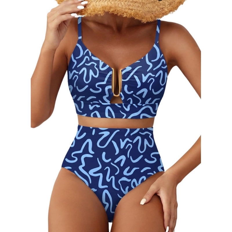 Damen Hoch geschnittener Bikini mit floralem Muster und Leo-Print Echo Archiv