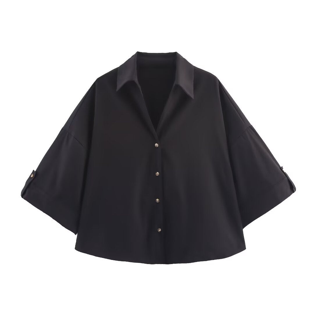 Damen Oversize-Hemdbluse mit dreiviertel-Ärmeln und Manschetten Echo Archiv