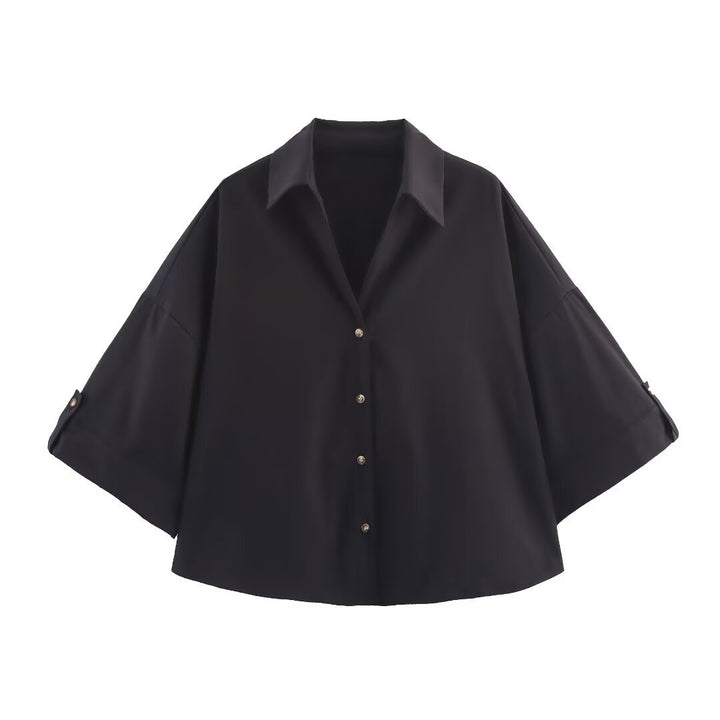 Damen Oversize-Hemdbluse mit dreiviertel-Ärmeln und Manschetten Echo Archiv