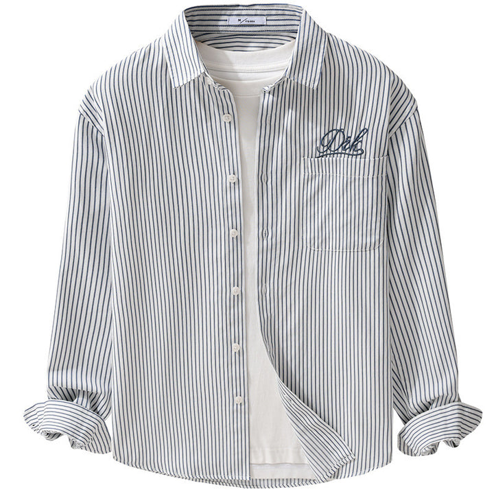 Herren Gestreiftes Overshirt‑Hemd mit Brusttasche und tonalem Logo‑Stick Echoarchiv