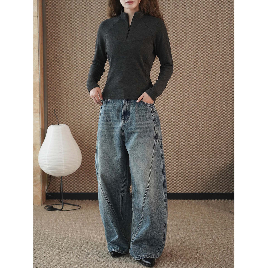 Damen Langarm-Thermo-Shirt mit kurzem Reißverschluss und taillierter Silhouette Echoarchiv