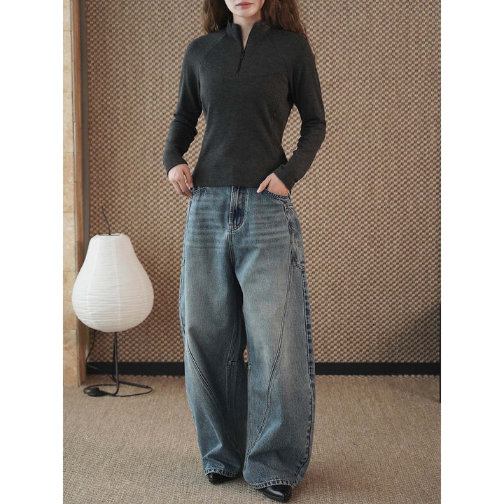 Damen Langarm-Thermo-Shirt mit kurzem Reißverschluss und taillierter Silhouette Echoarchiv