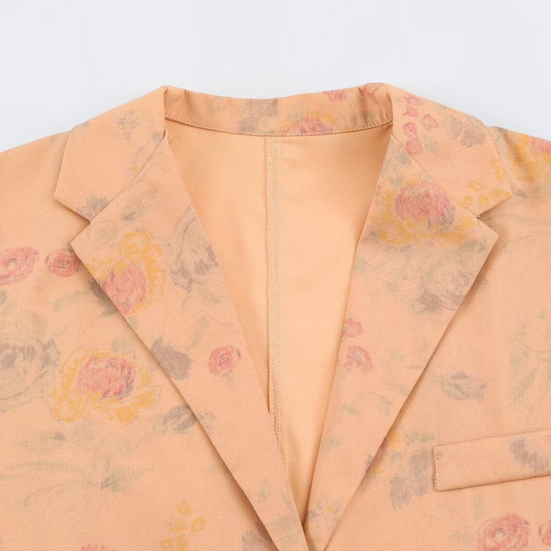 Damen Boxy-Blazerjacke mit floraler Seidenoptik, Ein-Knopf-Verschluss und Pattentaschen Echo Archiv