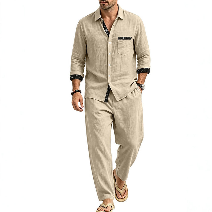 Herren Leichtes Leinenoptik Freizeit-Set mit Hemd und Relax-Hose Echoarchiv