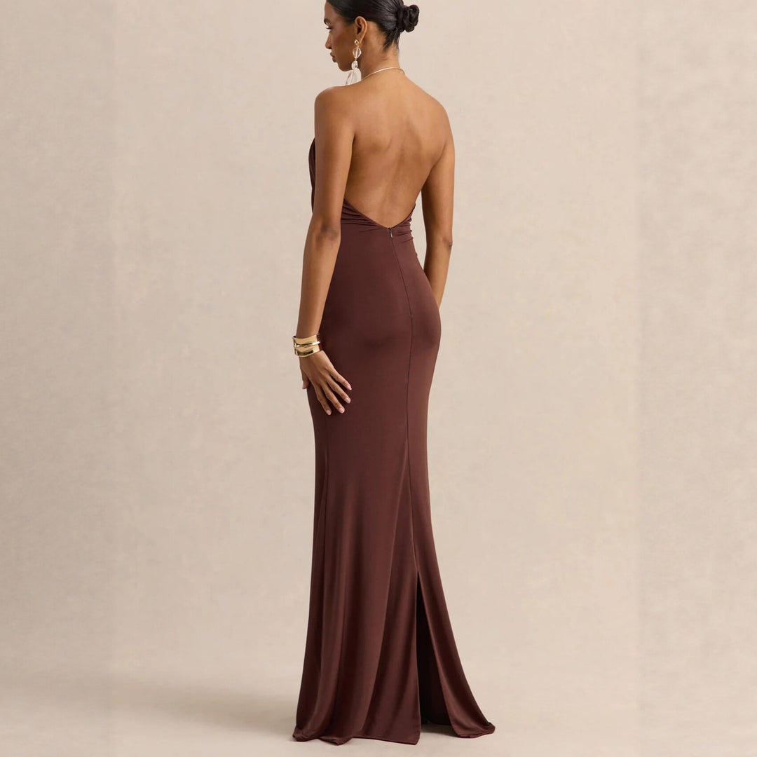 Damen Raffiniertes Maxikleid mit tiefem V-Ausschnitt und Drapierung Echo Archiv