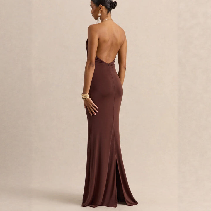Damen Raffiniertes Maxikleid mit tiefem V-Ausschnitt und Drapierung Echo Archiv