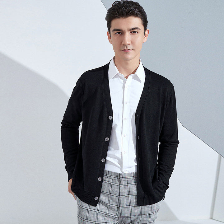 Herren Leichter Feinstrick-Cardigan mit V‑Ausschnitt und Business‑Silhouette Echoarchiv