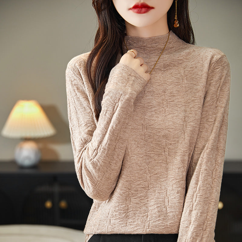 Damen Strukturiertes Feinstrick-Longsleeve mit Stehkragen und kastiger Silhouette Echoarchiv