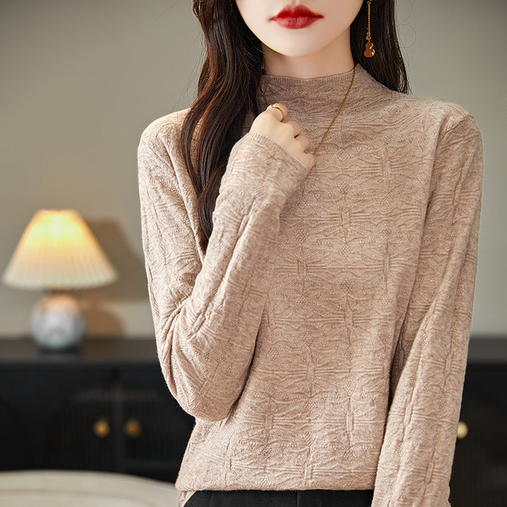 Damen Strukturiertes Feinstrick-Longsleeve mit Stehkragen und kastiger Silhouette Echoarchiv