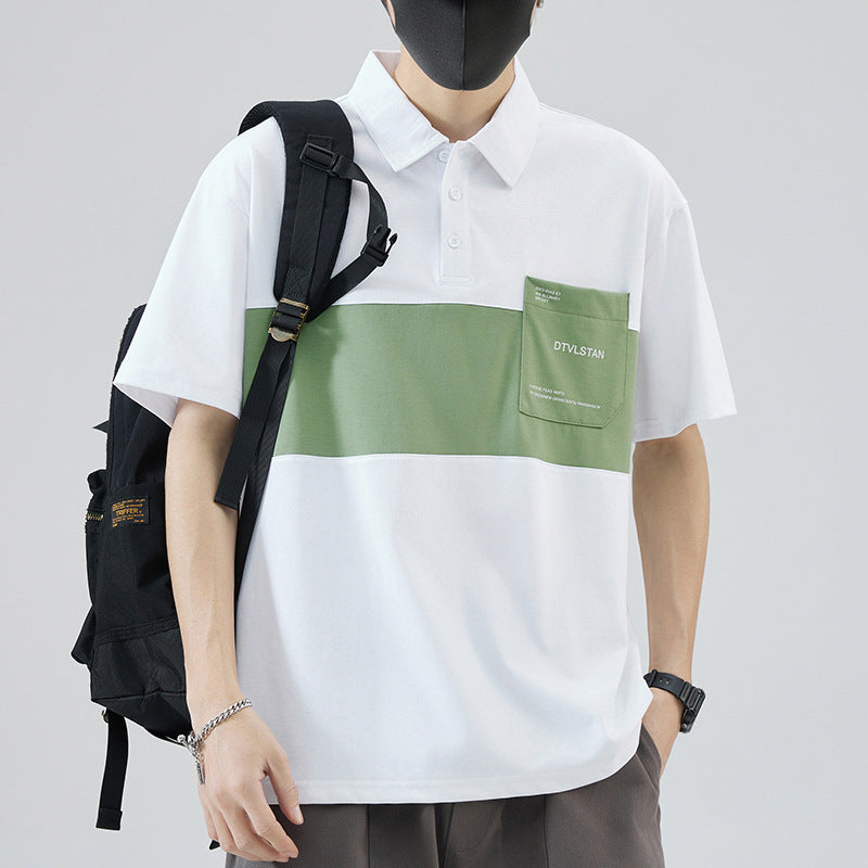 Herren Poloshirt mit modernem Farbblockdesign und praktischer Brusttasche Echoarchiv