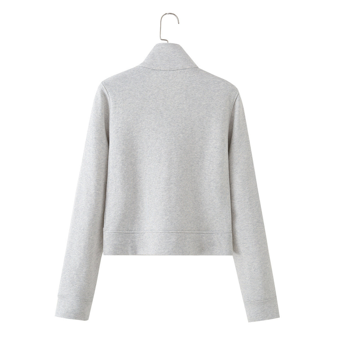 Damen Kurz geschnittene Sweatjacke mit Stehkragen und dekorativen Zierpaspeln Echo Archiv
