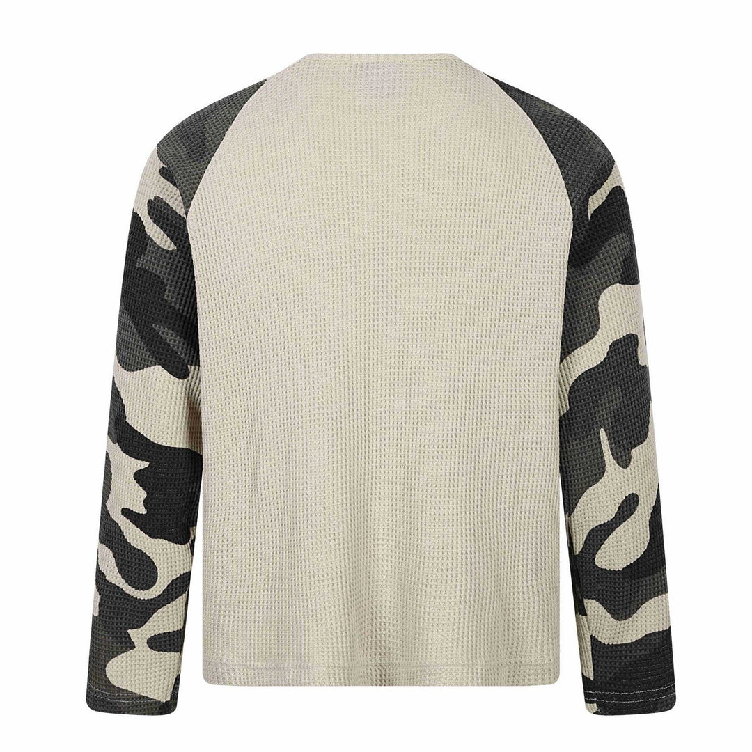 Unisex Waffelstrick-Langarmshirt mit Raglanärmeln und Camouflage-Details Echoarchiv
