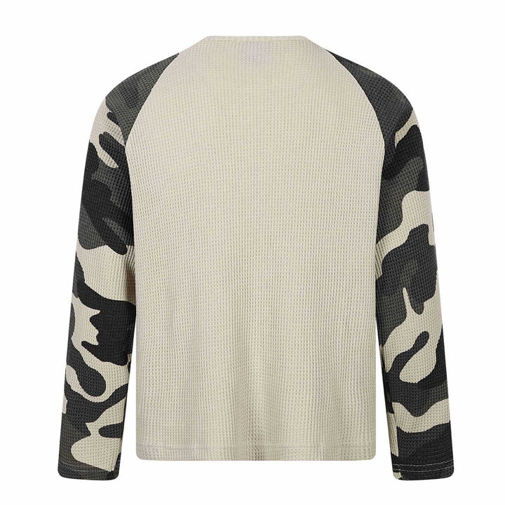 Unisex Waffelstrick-Langarmshirt mit Raglanärmeln und Camouflage-Details Echoarchiv