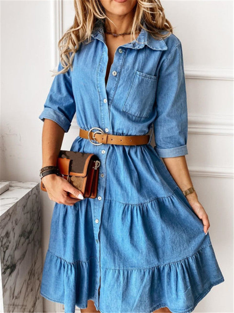 Damen nan Stufen-Hemdblusenkleid mit Taillenbetonung, durchgehender Knopfleiste und Brusttasche Echo Archiv