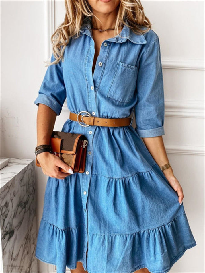 Damen nan Stufen-Hemdblusenkleid mit Taillenbetonung, durchgehender Knopfleiste und Brusttasche Echo Archiv