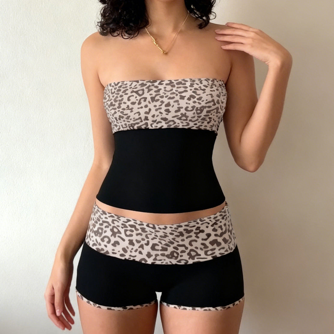 Damen Bandeau-Bikini-Set mit modischem Leopardenmuster und bequemen Shorts Echo Archiv