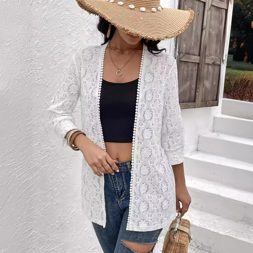 Damen nan luftiger Spitzenkimono Strandcardigan mit gehäkelter Bordüre Echo Archiv