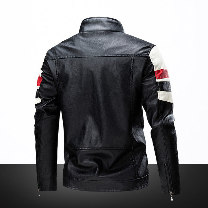 Herren Lederimitat-Bikerjacke im Retro-Racing-Design – Valtoré