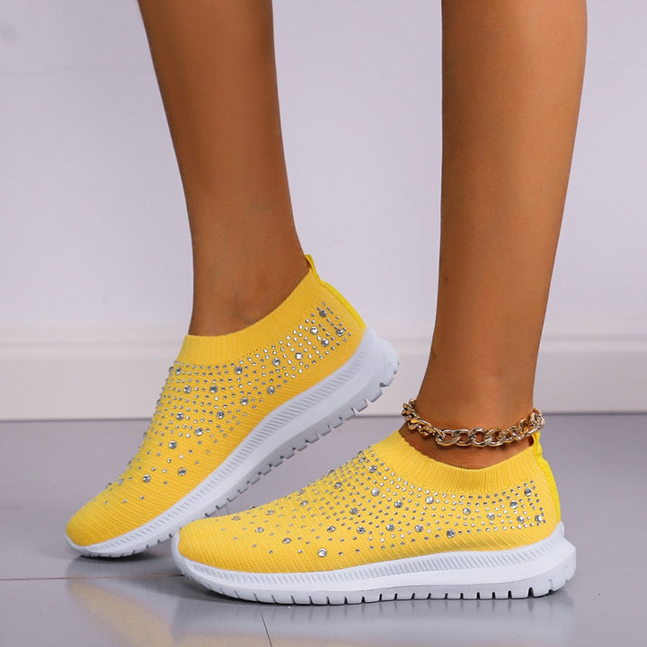 Damen nan gestrickter Slip-On Sneaker mit Strassbesatz, elastischem Schaft und stoßdämpfender EVA-Sohle Echo Archiv
