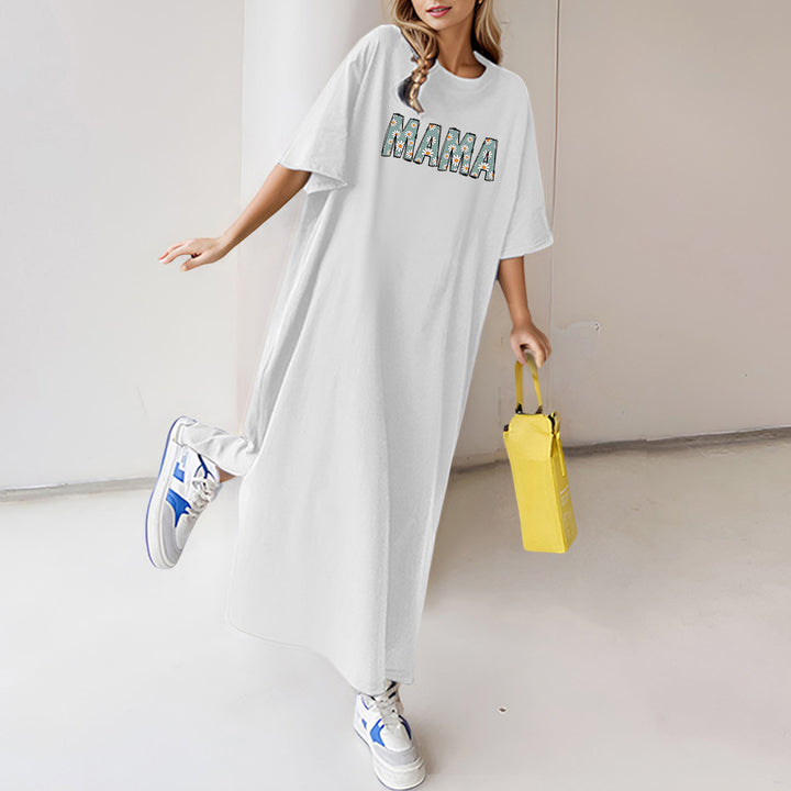 Damen florales Statement-Maxikleid im Oversize-T-Shirt-Stil mit Rundhalsausschnitt – Valéora