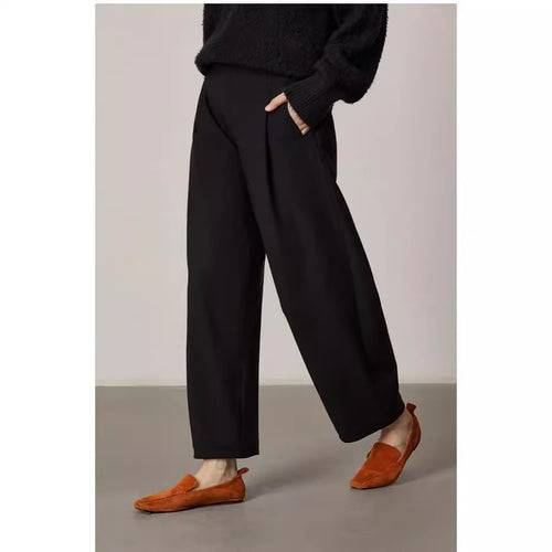 Damen Hochtaillierte weite Bundfaltenhose im Palazzo-Stil mit verdeckten Eingrifftaschen Echo Archiv