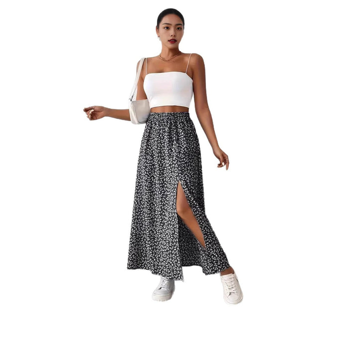 Damen Maxirock mit elegantem Schlitz und floralem Muster Echoarchiv