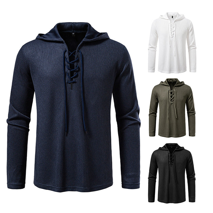 Herren Waffelstrick-Kapuzenpullover mit Schnürkragen und geradem Saum Echo Archiv