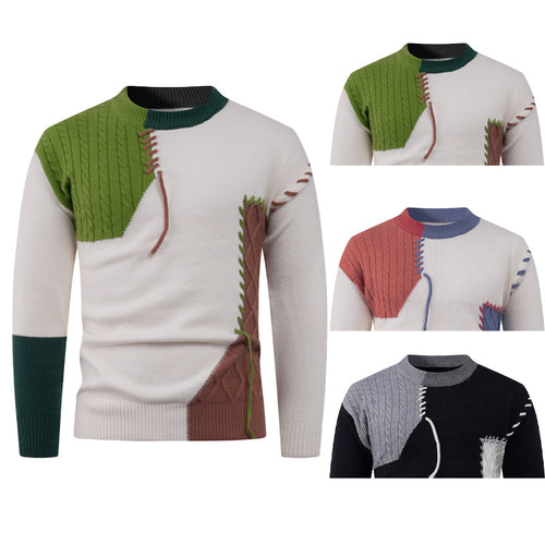 Herren nan Patchwork-Strickpullover mit Zopfstrick-Einsätzen und dekorativen Nahtapplikationen Echo Archiv