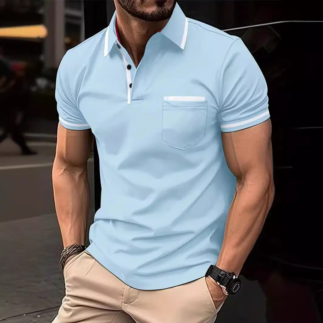 Herren modisches Kurzarm-Polohemd mit kontrastierenden Details Echoarchiv