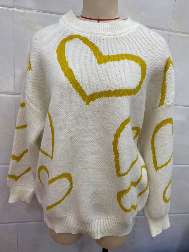 Damen Kuscheliger Jacquard-Pullover mit Herzmotiv und lockerer Oversize-Passform – Mavelle