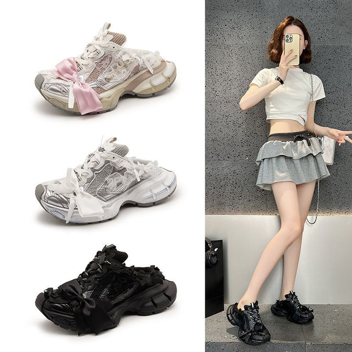 Damen Chunky-Sneaker-Mule mit Satin‑Schleife und Spitzenapplikation Echo Archiv
