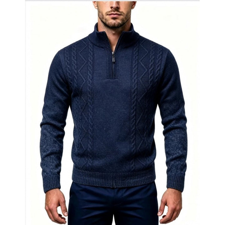 Herren Strukturierter Halbzip-Pullover mit Stehkragen und Zopfmuster-Details Echo Archiv