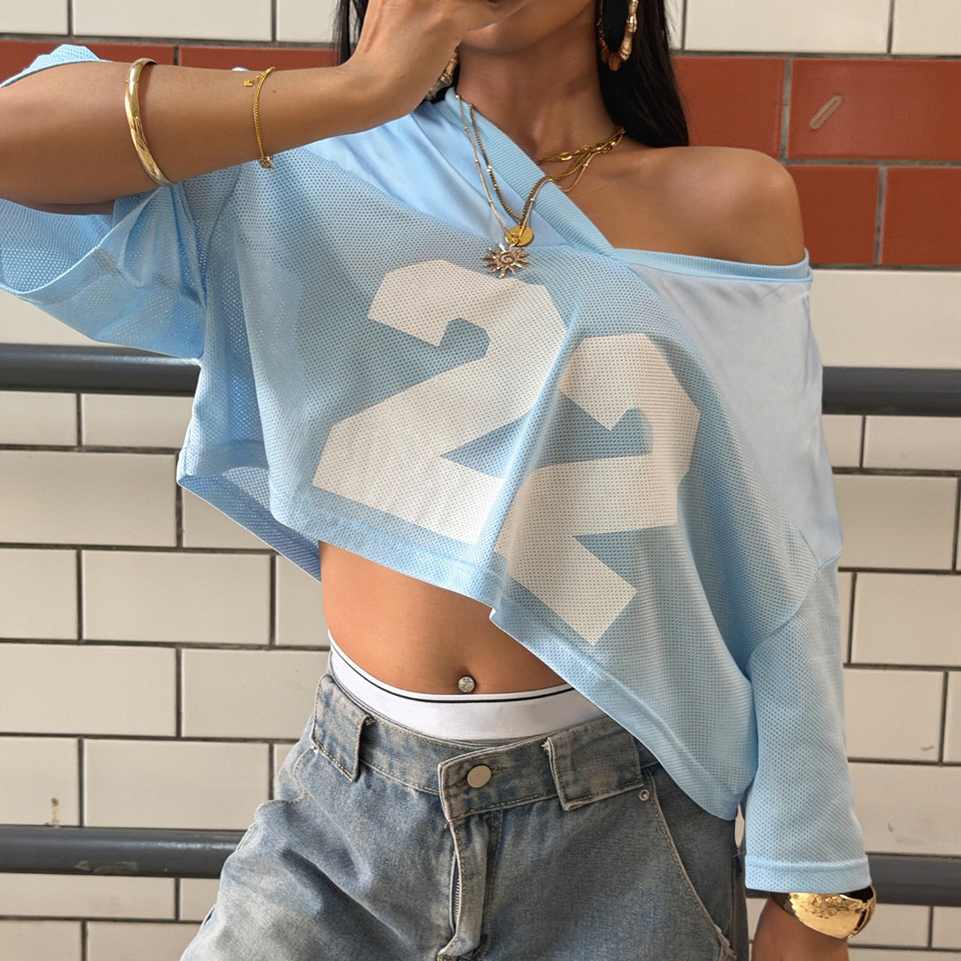 Damen Crop-Top im Sportlichen Design mit V-Ausschnitt und Netzdetails Echo Archiv
