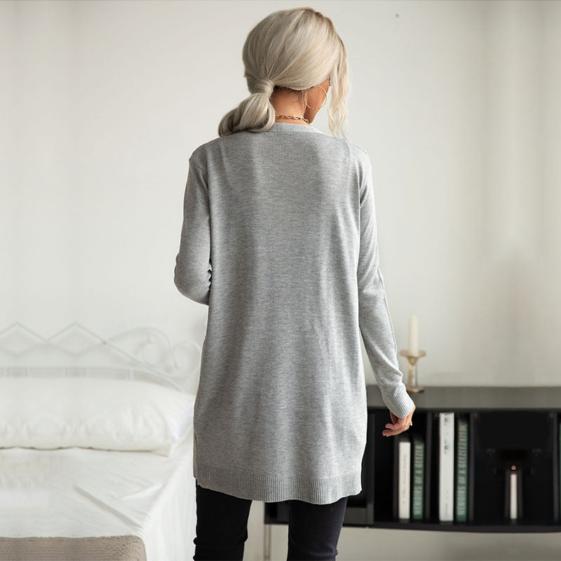 Damen Langer Feinstrick-Cardigan mit Rippenstruktur und Eingrifftaschen Echoarchiv