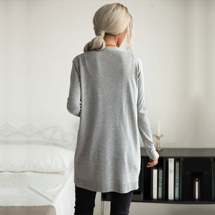 Damen Langer Feinstrick-Cardigan mit Rippenstruktur und Eingrifftaschen Echoarchiv