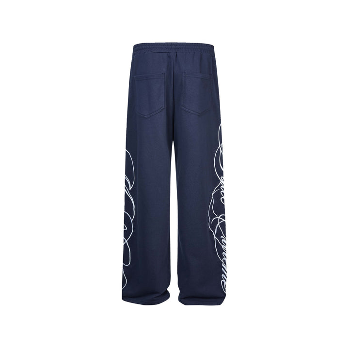 Damen Weiche Loungehose mit weitem Bein, elastischem Bund und Statementdruck Echoarchiv