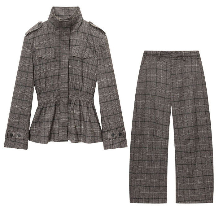 Damen nan Glencheck-Hose mit hoher Taille, weitem Bein, Bügelfalte und verdeckter Frontleiste Echo Archiv