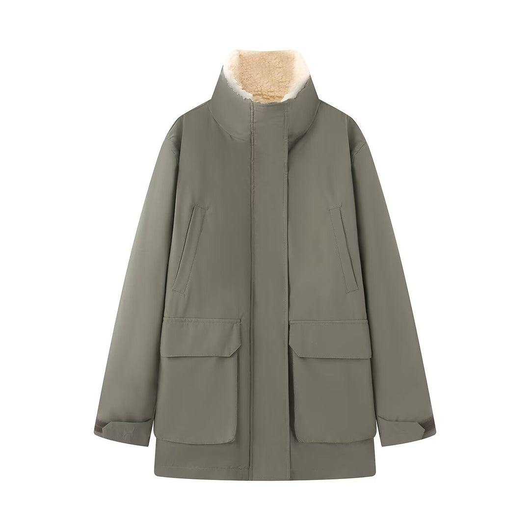 Damen Wattierte Parka‑Jacke mit hohem Teddykragen und aufgesetzten Klappentaschen Echo Archiv