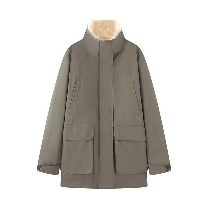 Damen Wattierte Parka‑Jacke mit hohem Teddykragen und aufgesetzten Klappentaschen Echo Archiv