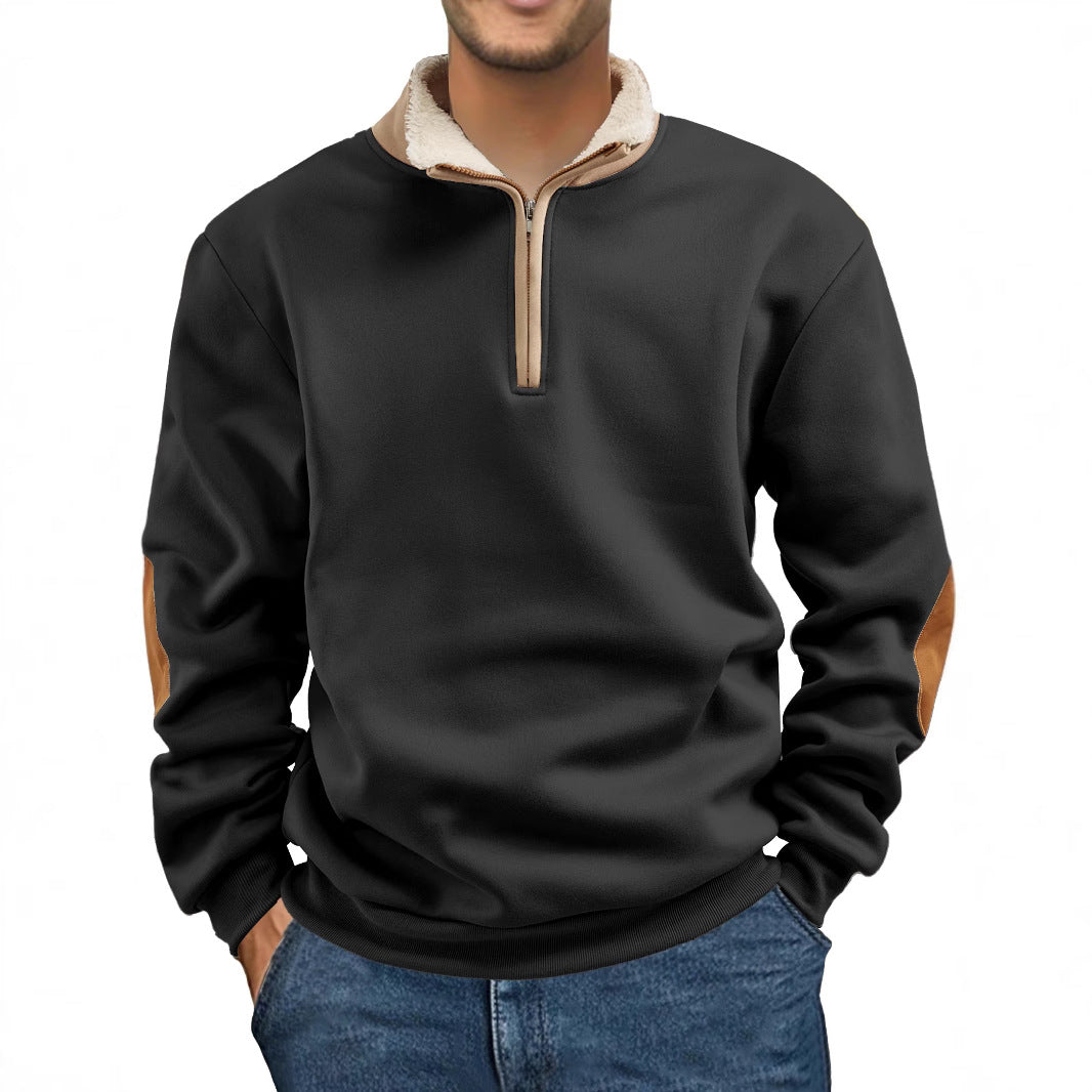 Herren nan Sherpa-gefütterter Halbzip-Pullover mit Stehkragen und Leder-Ellenbogenpatches Echo Archiv