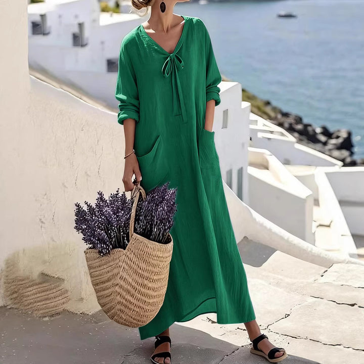 Damen Maxikleid mit seitlichen Taschen und Schleifendetails Echo Archiv