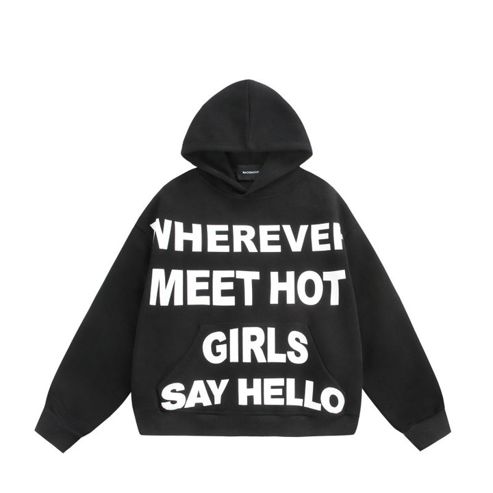 Unisex Oversize-Kapuzenpullover mit großflächigem Sloganprint und Kängurutasche Echoarchiv
