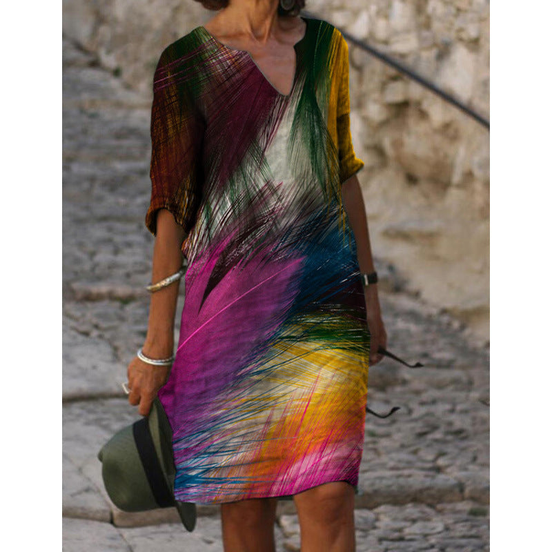 Damen Sommerliches Leinenkleid mit modernem Muster – Lunéa