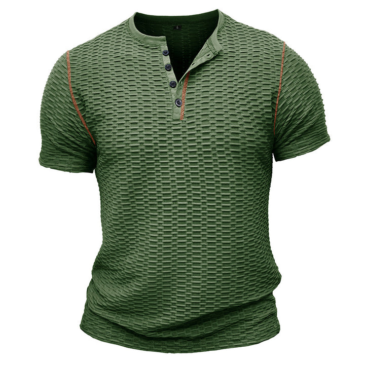Herren Kurzarm-Henley-T-Shirt mit strukturiertem Design und figurbetonter Passform Echoarchiv