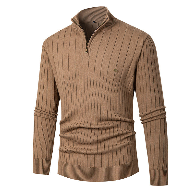 Herren eleganter Strickpullover mit halbem Reißverschluss und feinem Rippdesign Echoarchiv