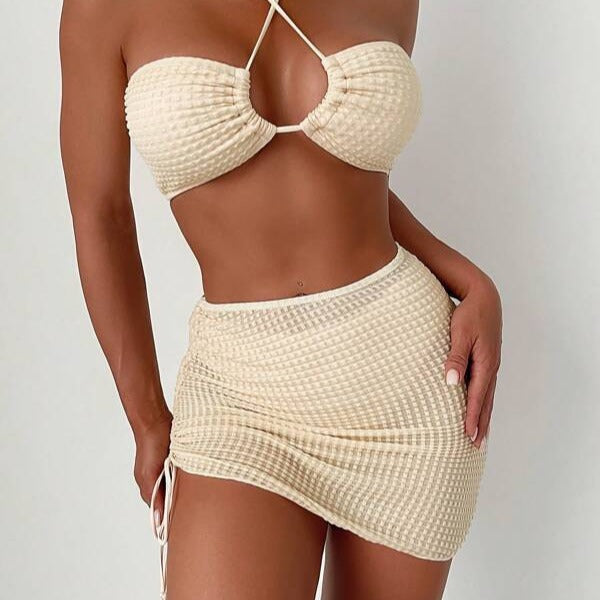 Damen Bandeau-Bikini mit verstellbaren Trägern und schnürbarem Rock Echo Archiv