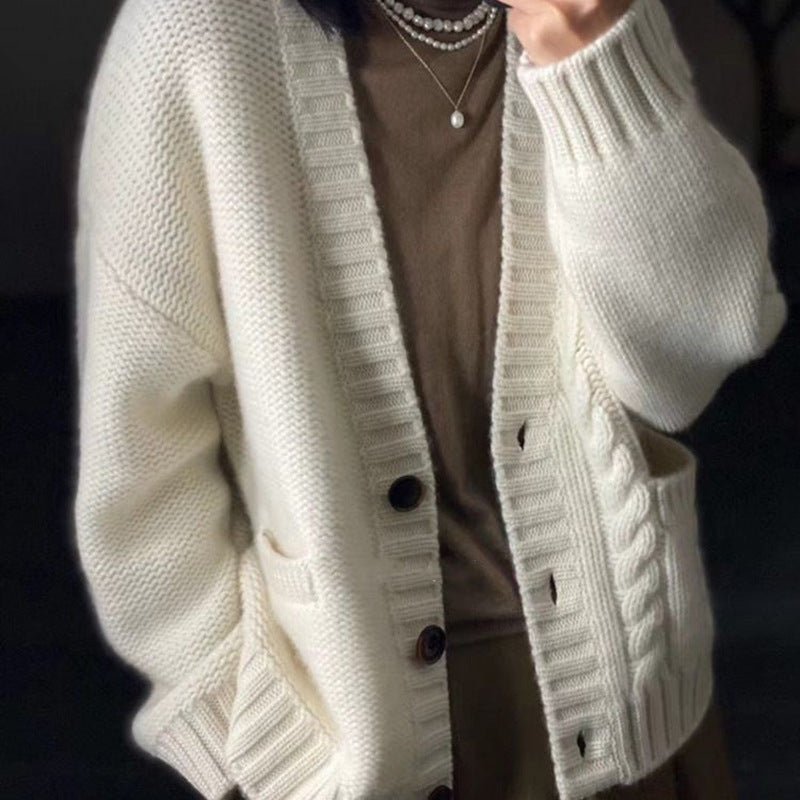 Damen Oversized Strickcardigan mit Zopfdetail, Eingrifftaschen und Knopfleiste Echoarchiv